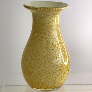 Hand Blown Marbled Yellow Glass Vase By Margie's Garden - NEW